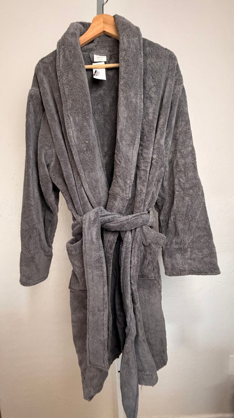 Threshold Gray 100% Cotton Terry Cloth Bath Robe Adult L/XL Shawl Collar Belt